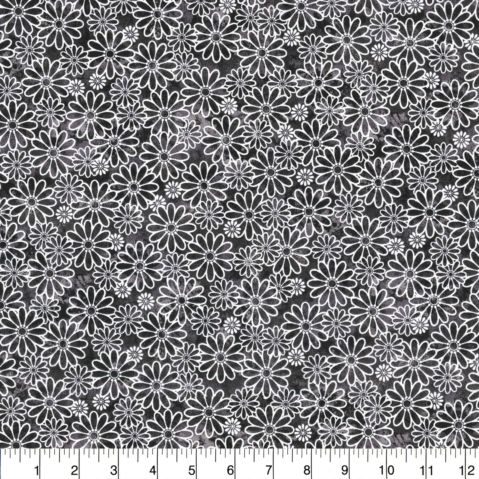Fabric Traditions Black Tonal Daisies Cotton Fabric